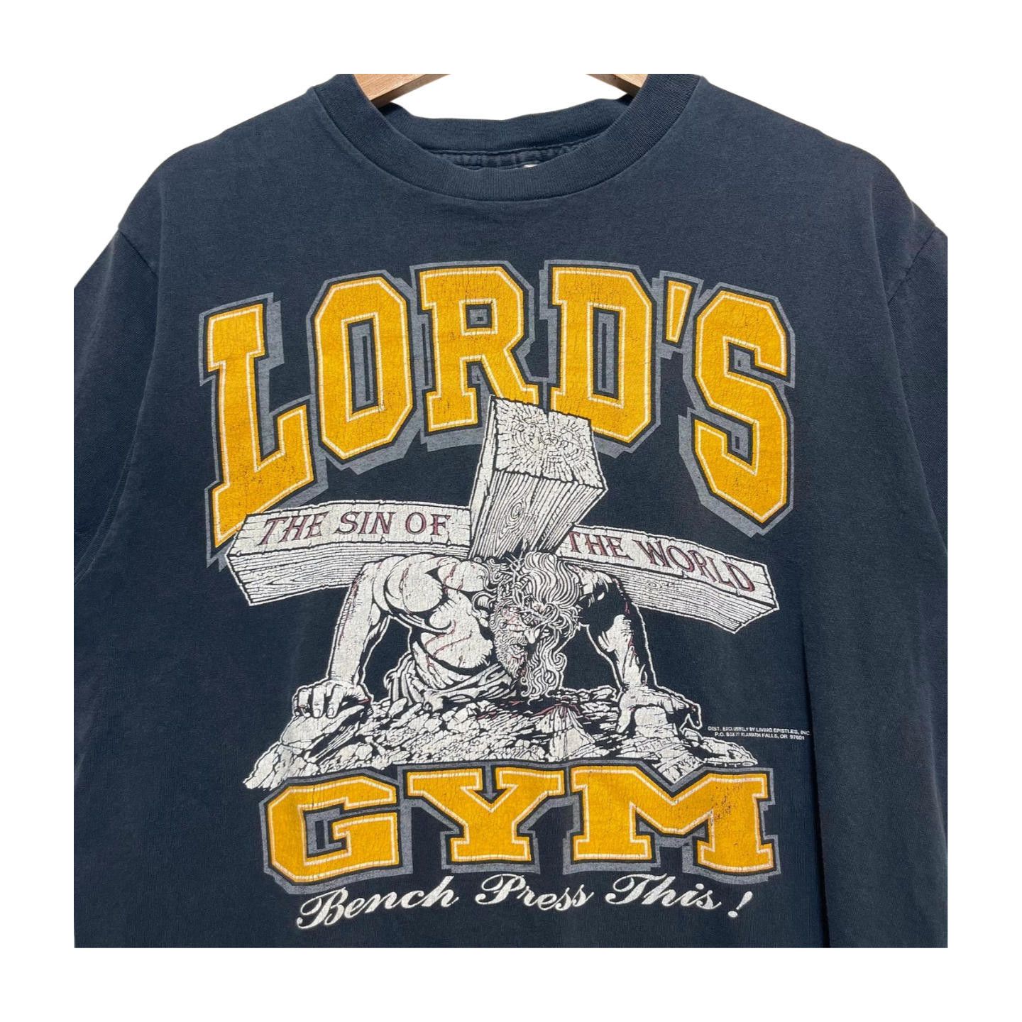 Vintage Vintage 90s Lords Gym Navy T-shirt L Jesus Push Ups | Grailed