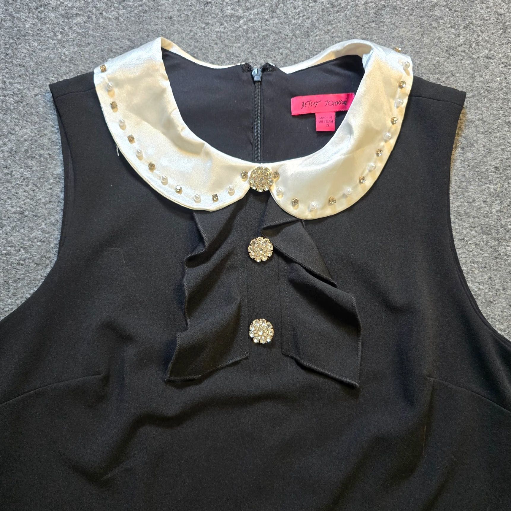 Betsey Johnson Betsey Johnson Dress Womens 10 Black Pearls Rhinestone Sleeveless Retro Cocktail Dress Size L / US 10 / IT 46 - 2 Thumbnail