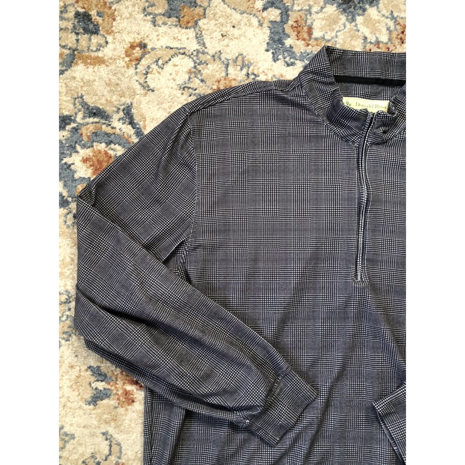 Vintage Donald Ross Mens XL Gray Quarter Zip Mock Neck Sweater Pullover Golf Knit Pattern Check Size US XL / EU 56 / 4 - 3 Thumbnail