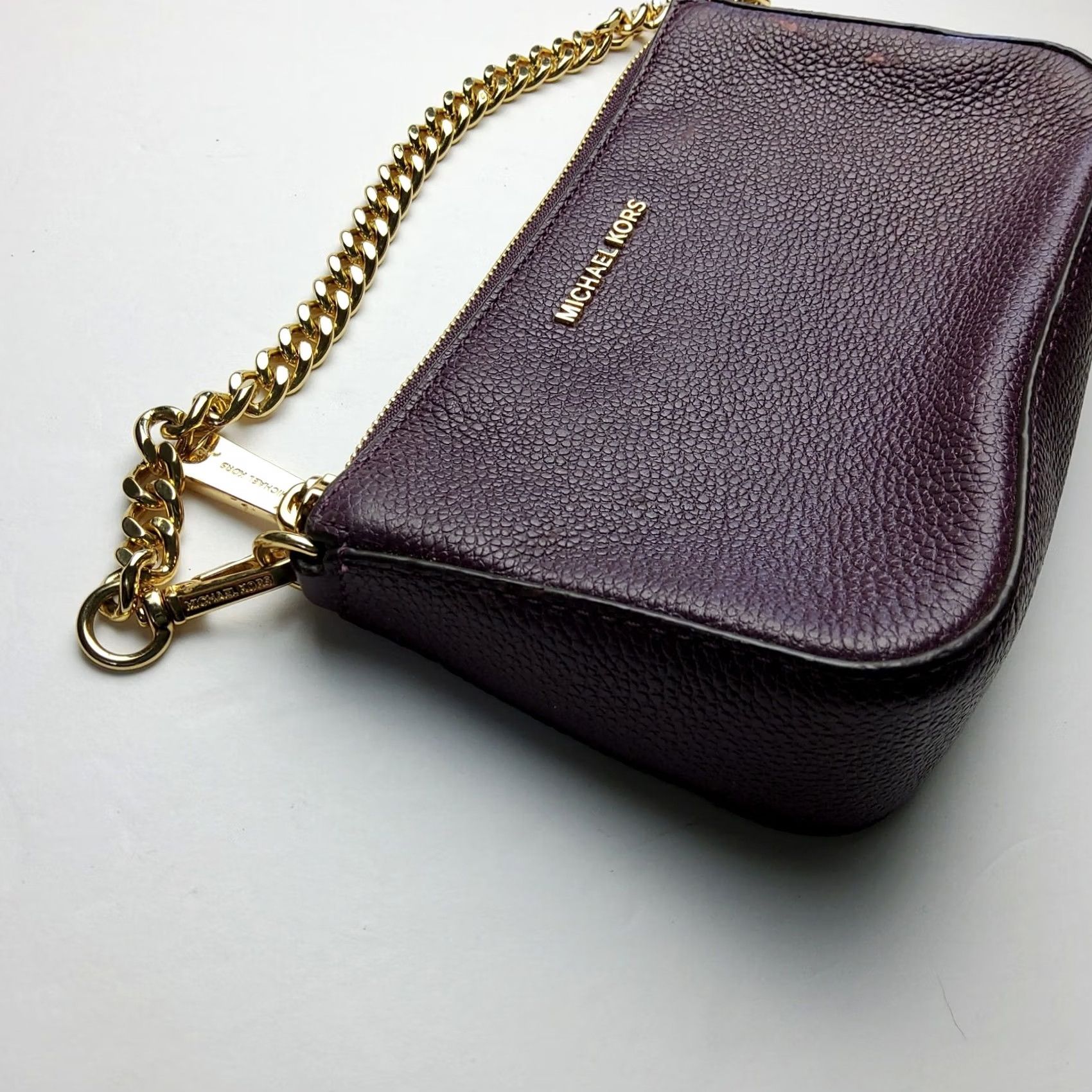 Michael Kors Michael Kors Pebbled Leather Shoulder Bag Purse Eggplant Purple Women Bag Sho ulder Leather Pebbled Finish Size ONE SIZE - 5 Thumbnail