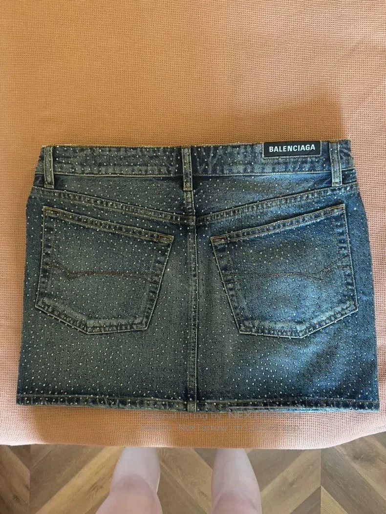 Balenciaga Balenciaga Denim Rhinestone Mini Skirt. Size US 36 / EU 52 - 3 Thumbnail
