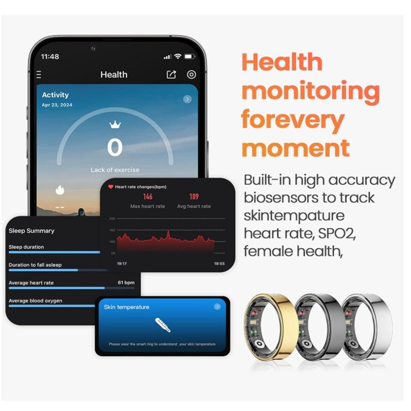 The Unbranded Brand Smart Rings SleepHeartRateBloodOxygen IP68 WaterproofSIZE 9 Size ONE SIZE - 7 Thumbnail