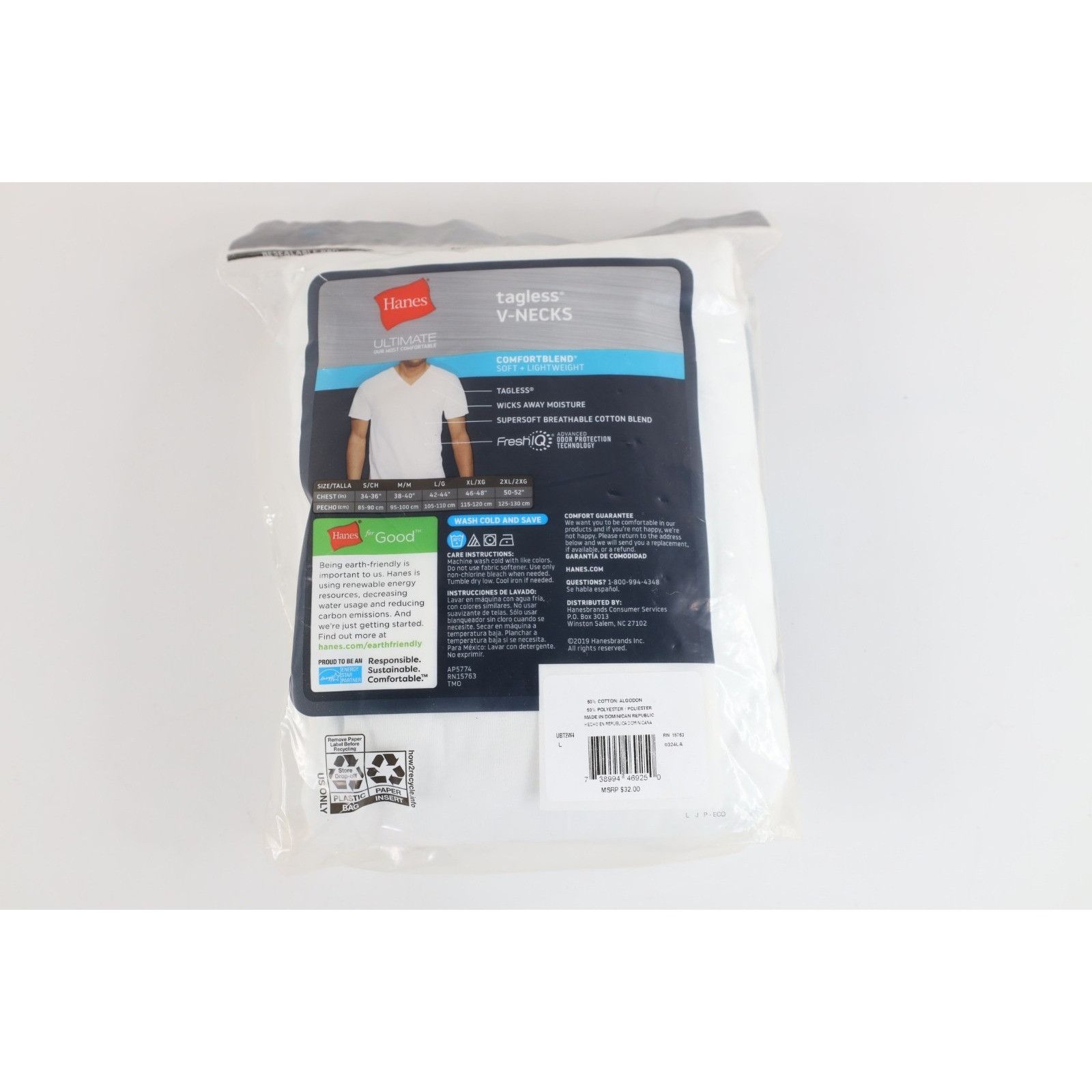 Hanes New Hanes Pack of 4 Blank Tagless V-Neck T-Shirt Size US L / EU 52-54 / 3 - 4 Thumbnail
