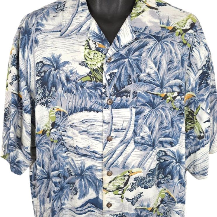 Vintage VINTAGE Linguine & Bob Hawaiian Shirt Mens Size Medium Blue Parrots All Over Print Size US L / EU 52-54 / 3 - 2 Thumbnail