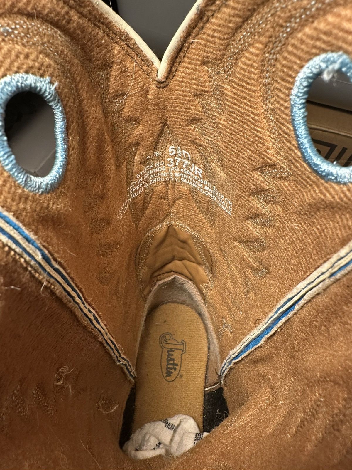 Justin Boots Justin’s Sz 5.5 D Square Cowboy Boot Jasper Blue Brown Boy Size US 5.5 / EU 38 - 3 Thumbnail