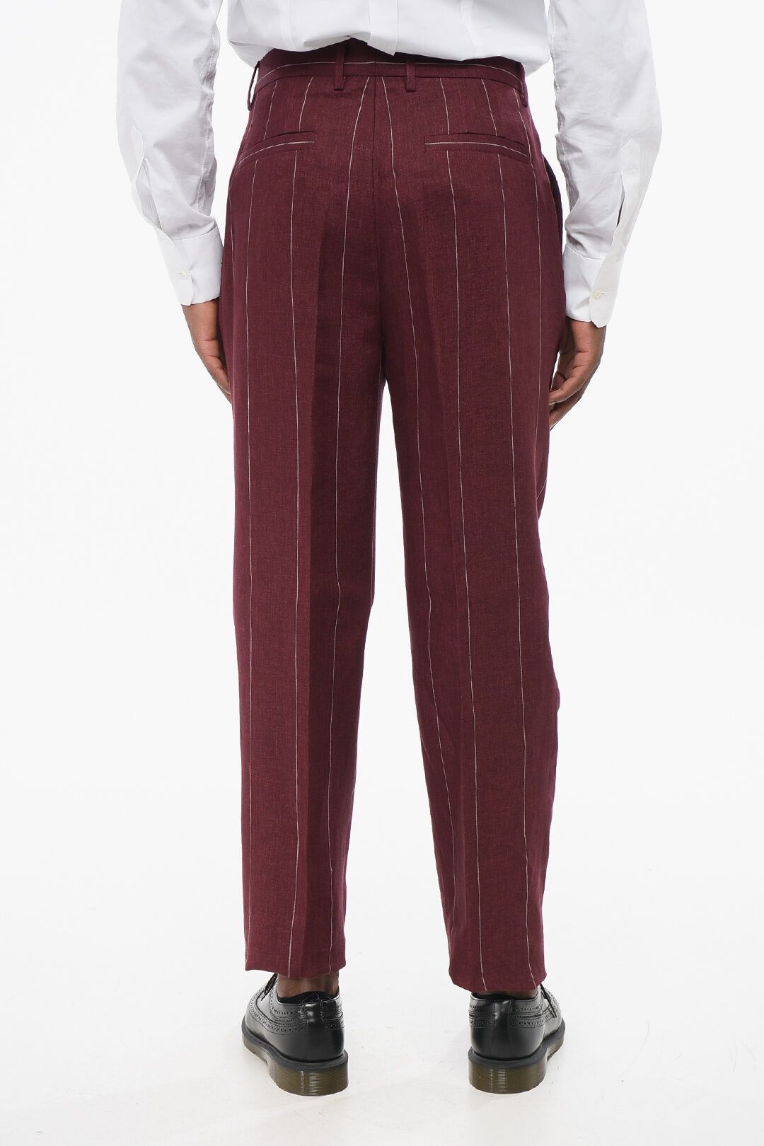 Brunello Cucinelli og1mm0725 Pure Linen Pinstriped Suit in Burgundy Size US M / EU 48-50 / 2 - 8 Thumbnail
