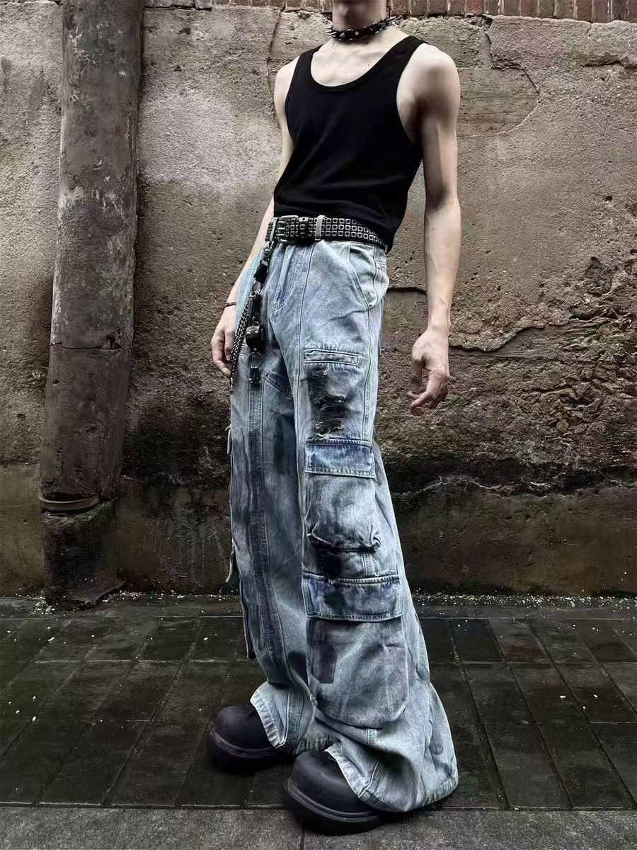 Japanese Brand × Jean baggy hand-painted patchwork vandalized vintage jeans Size US 32 / EU 48 - 4 Thumbnail