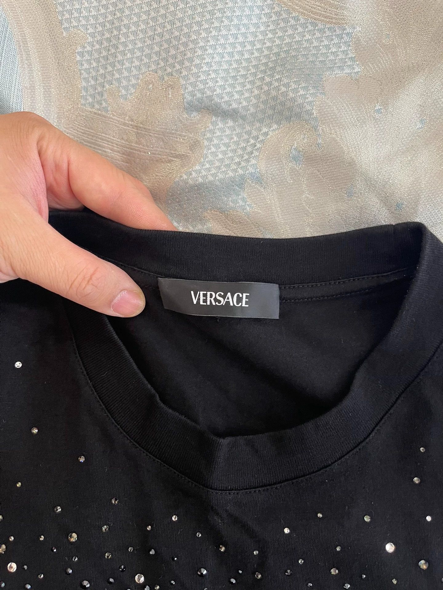 Versace Versace Rhinestone-Embellished Logo Black XL SS Tee Size US XL / EU 56 / 4 - 7 Thumbnail