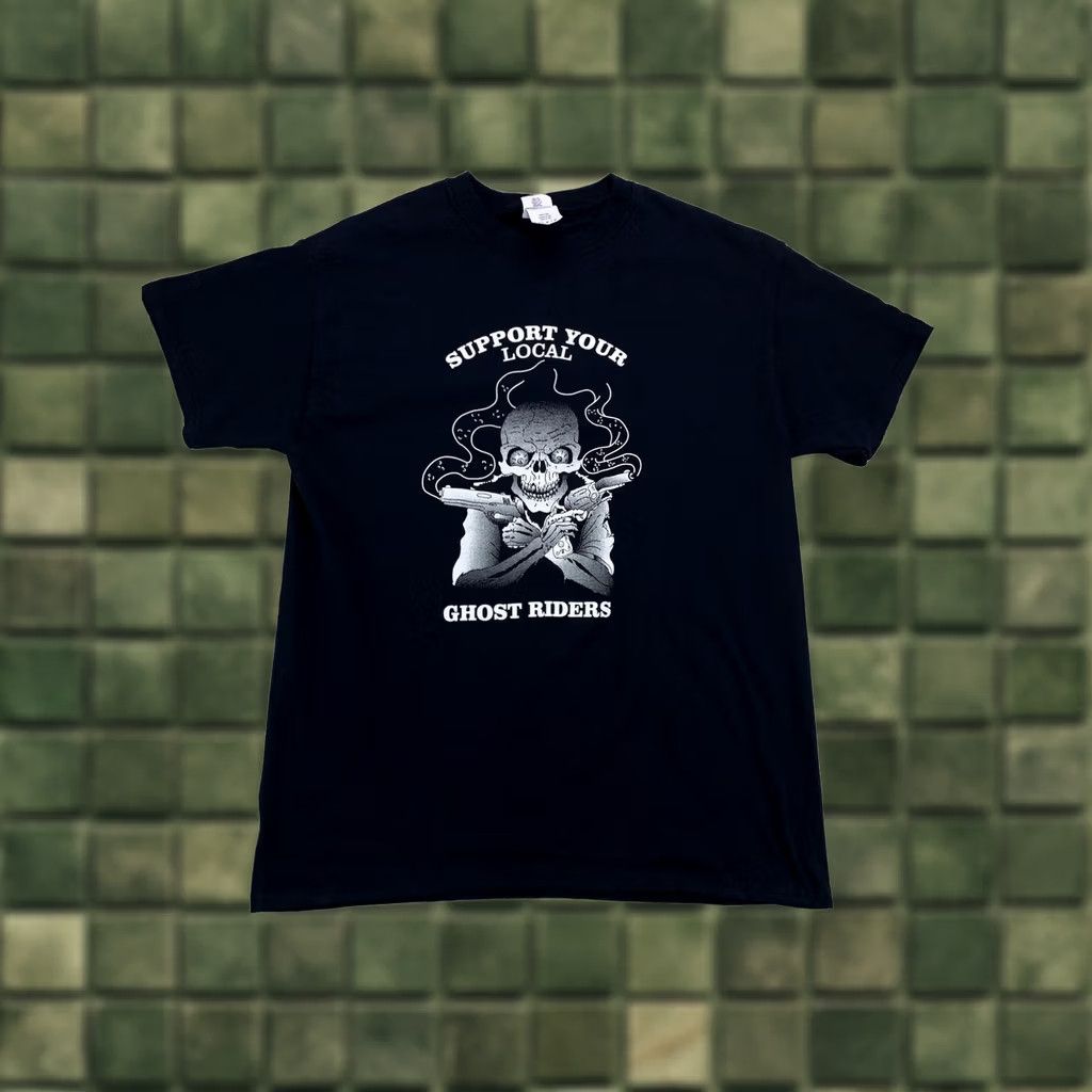Gildan Support Your Local Ghost Riders Skull Skeleton Black Graphic T Shirt Adult Med Size US M / EU 48-50 / 2 - 1 Thumbnail