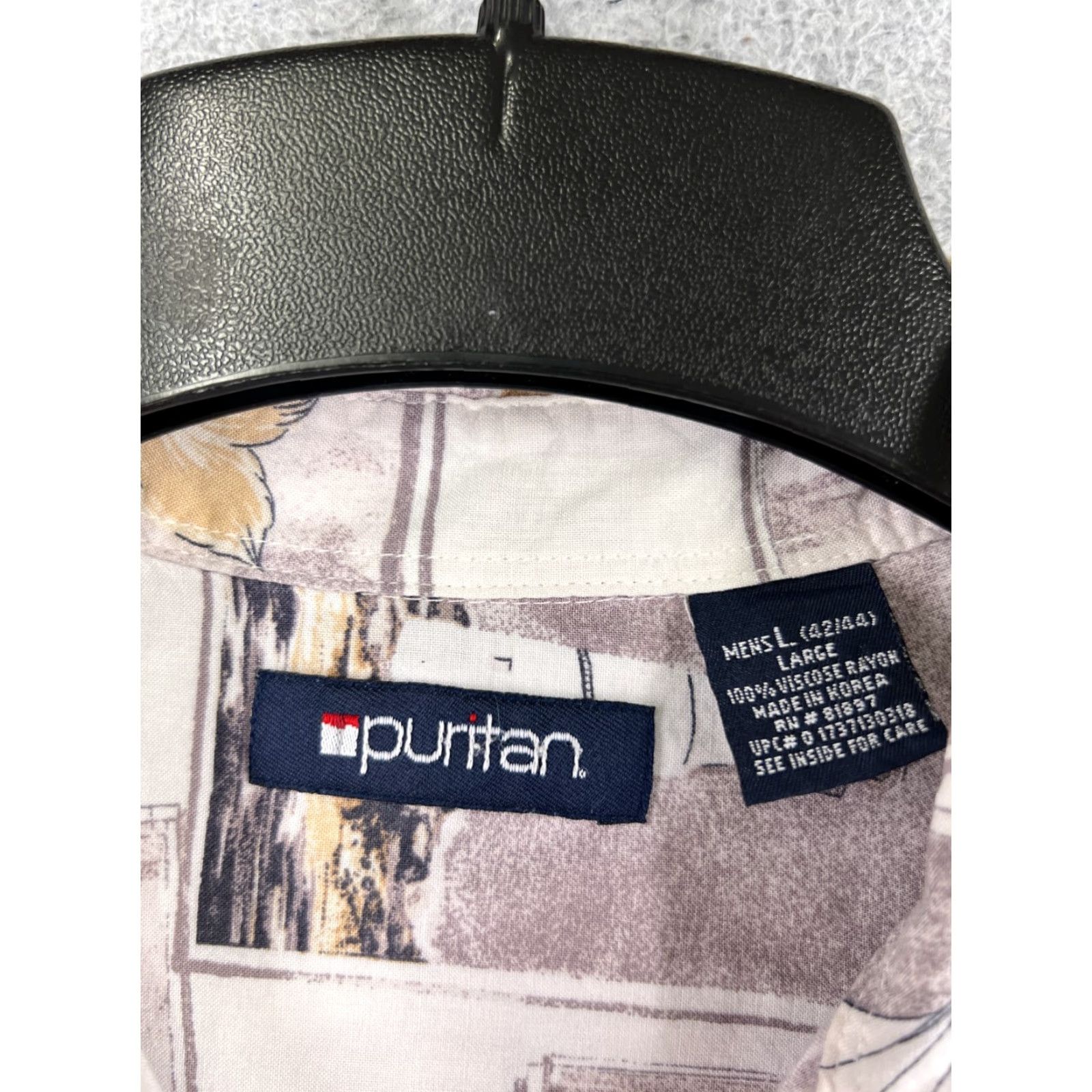 Vintage Puritan Shirt Mens Large Beige Hawaiian Sailboat Lighthouse Truck Postcard Rayon Size US L / EU 52-54 / 3 - 7 Thumbnail