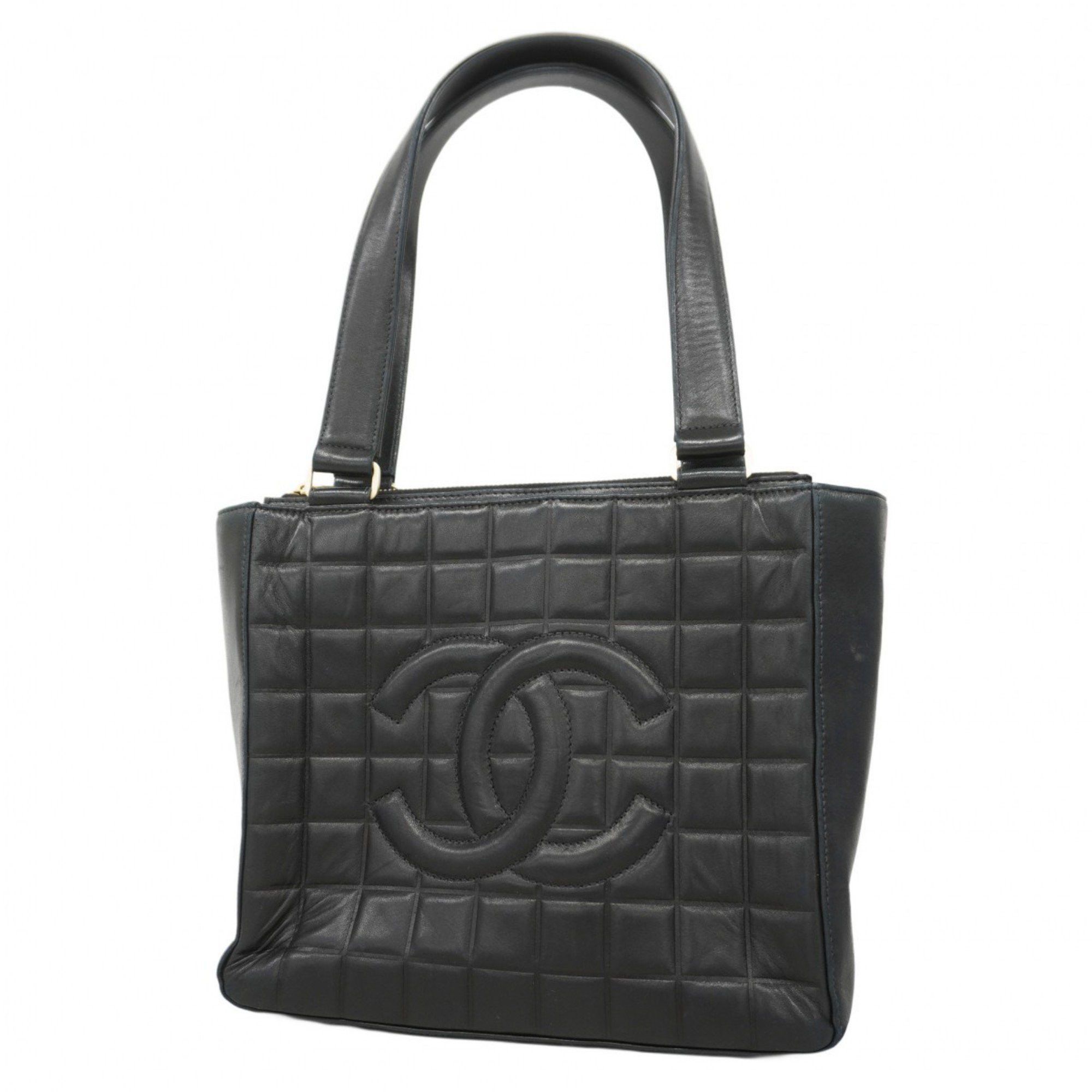 Chanel Tote Bag Chocolate Bar Lambskin Black Champagne Ladies, Women's