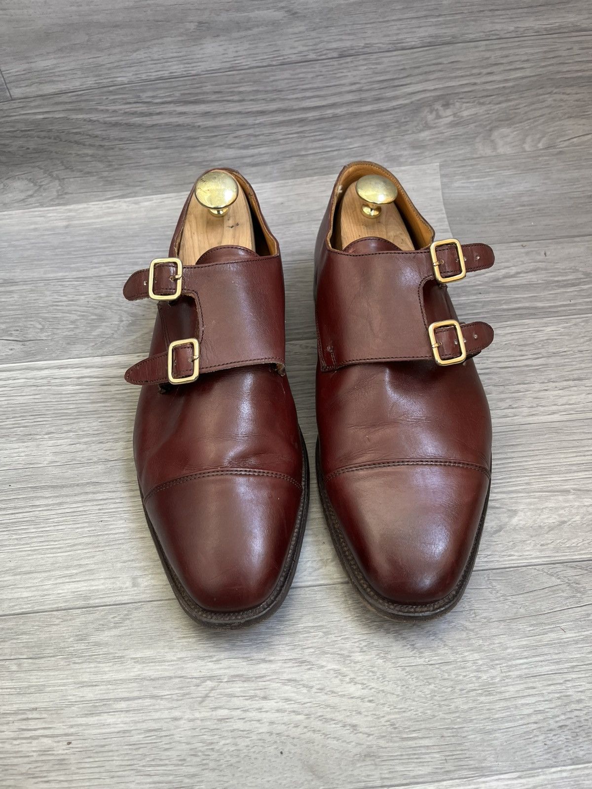 Tricker's Trickers double monk strap burgundy oxford leather shoes Size US 11.5 / EU 44-45 - 3 Thumbnail