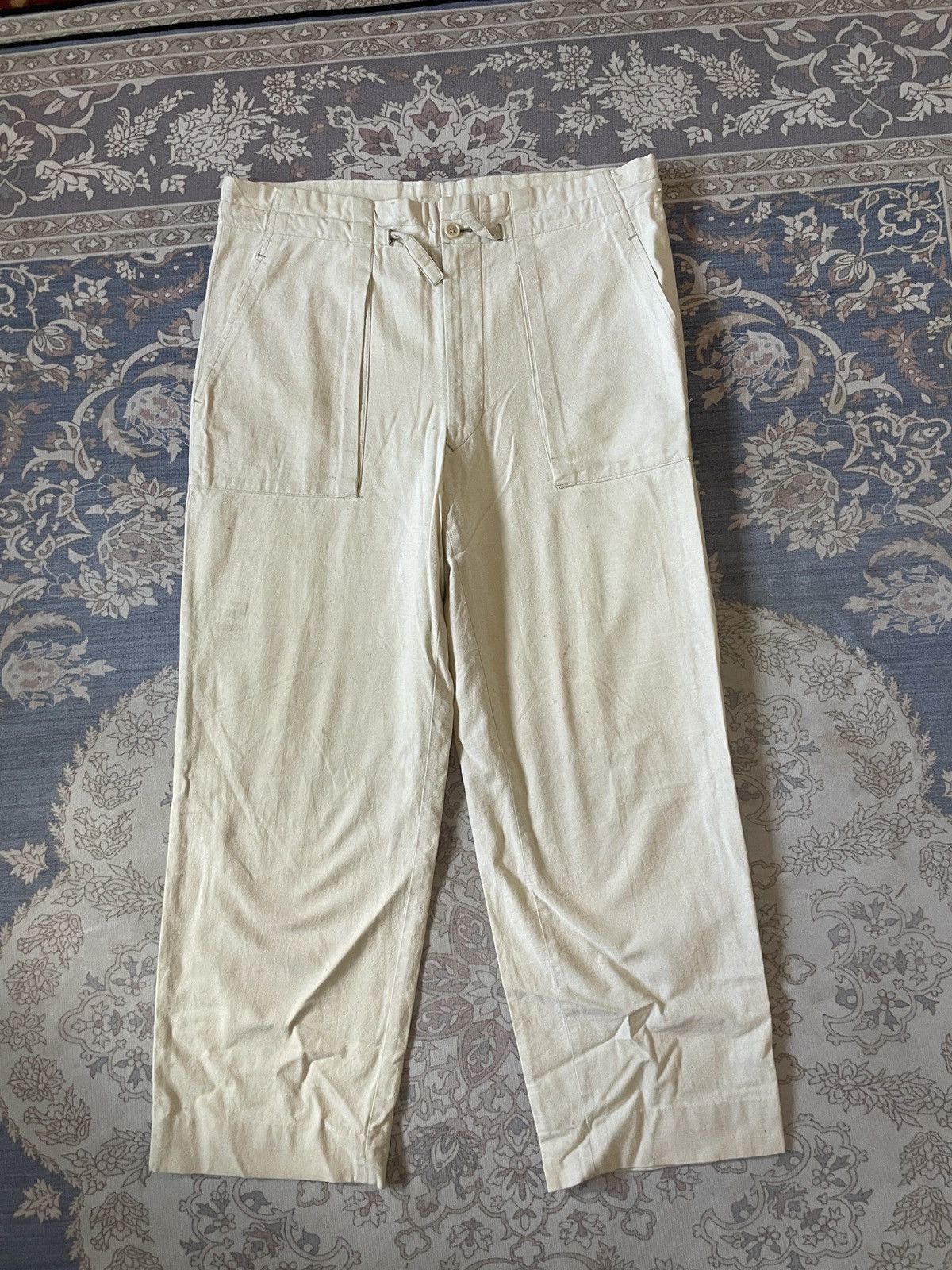 Garment Reproduction of Workers × Vetements De Sport By Wim Neels × Vintage VINTAGE ST.MARTIN DE JAZZ WHITE YELLOW PAINTED FATIGUE Size US 33 - 2 Thumbnail