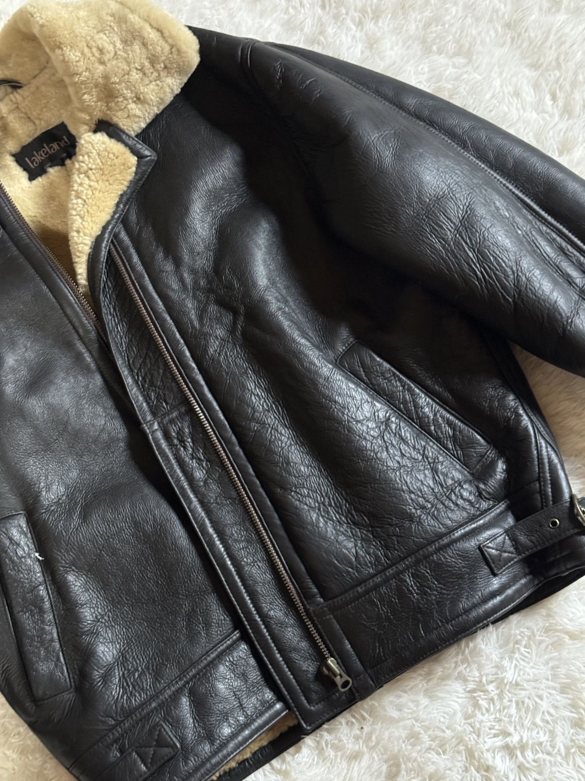 Japanese Brand Lakeland black leather shearling wool aviator jacket Size US L / EU 52-54 / 3 - 8 Thumbnail