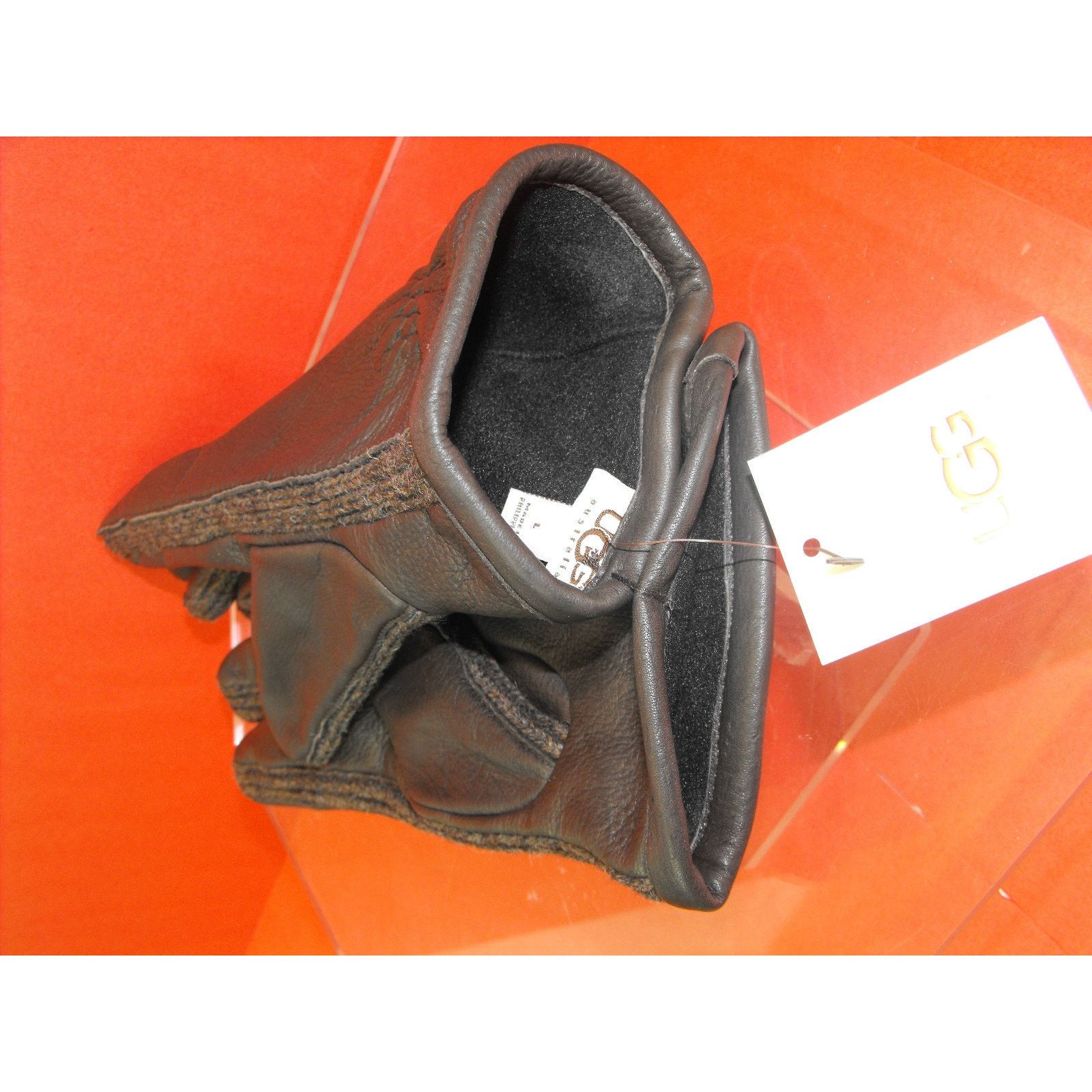 Ugg UGG DEER LEATHER WOOL BUCKLE SIDEWALL BROWN WINTER GLOVES M Size ONE SIZE - 4 Thumbnail