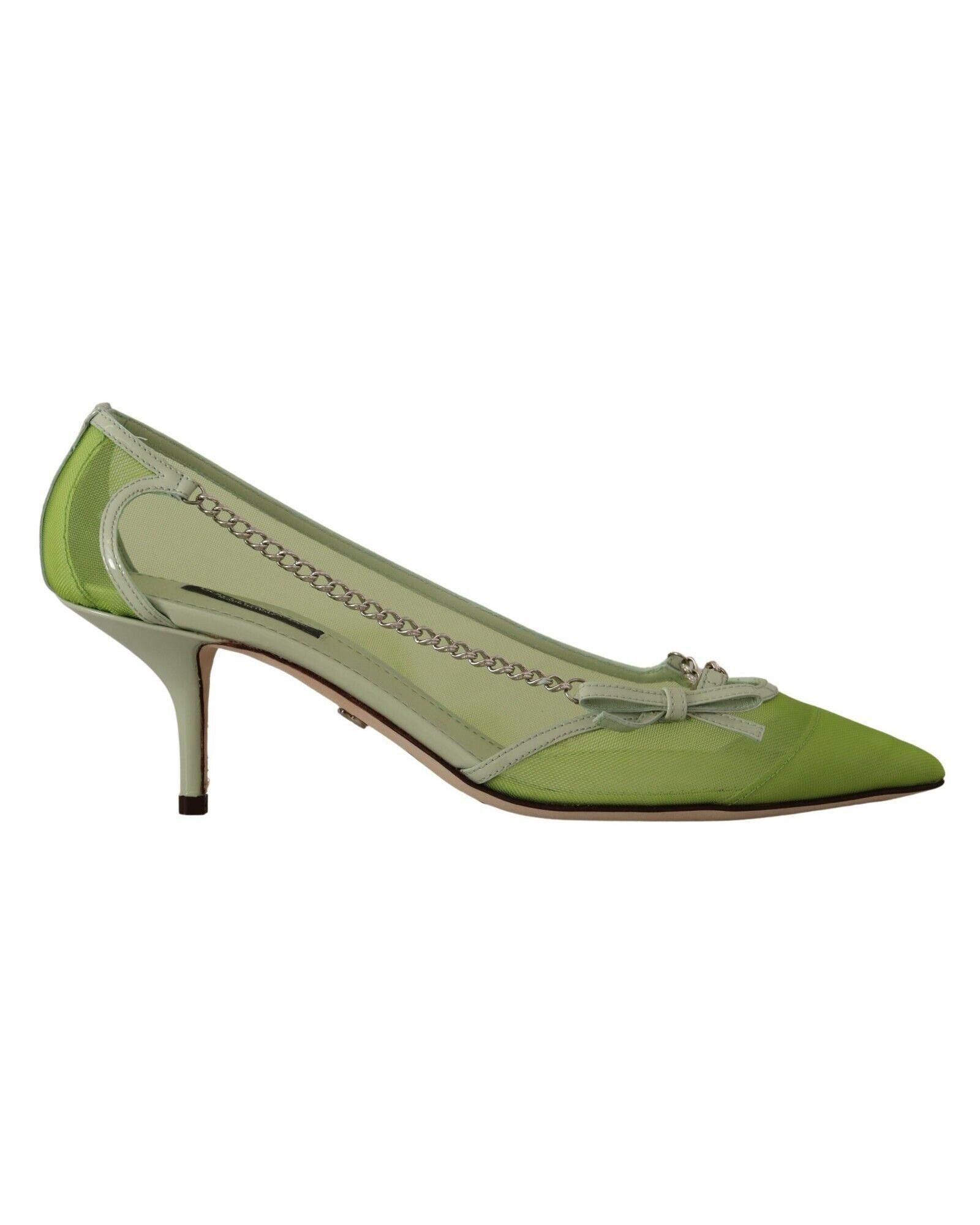 image of Dolce Gabbana Mesh Leather Chains Heel Shoes Pumps in Green, Women's (Size 9)