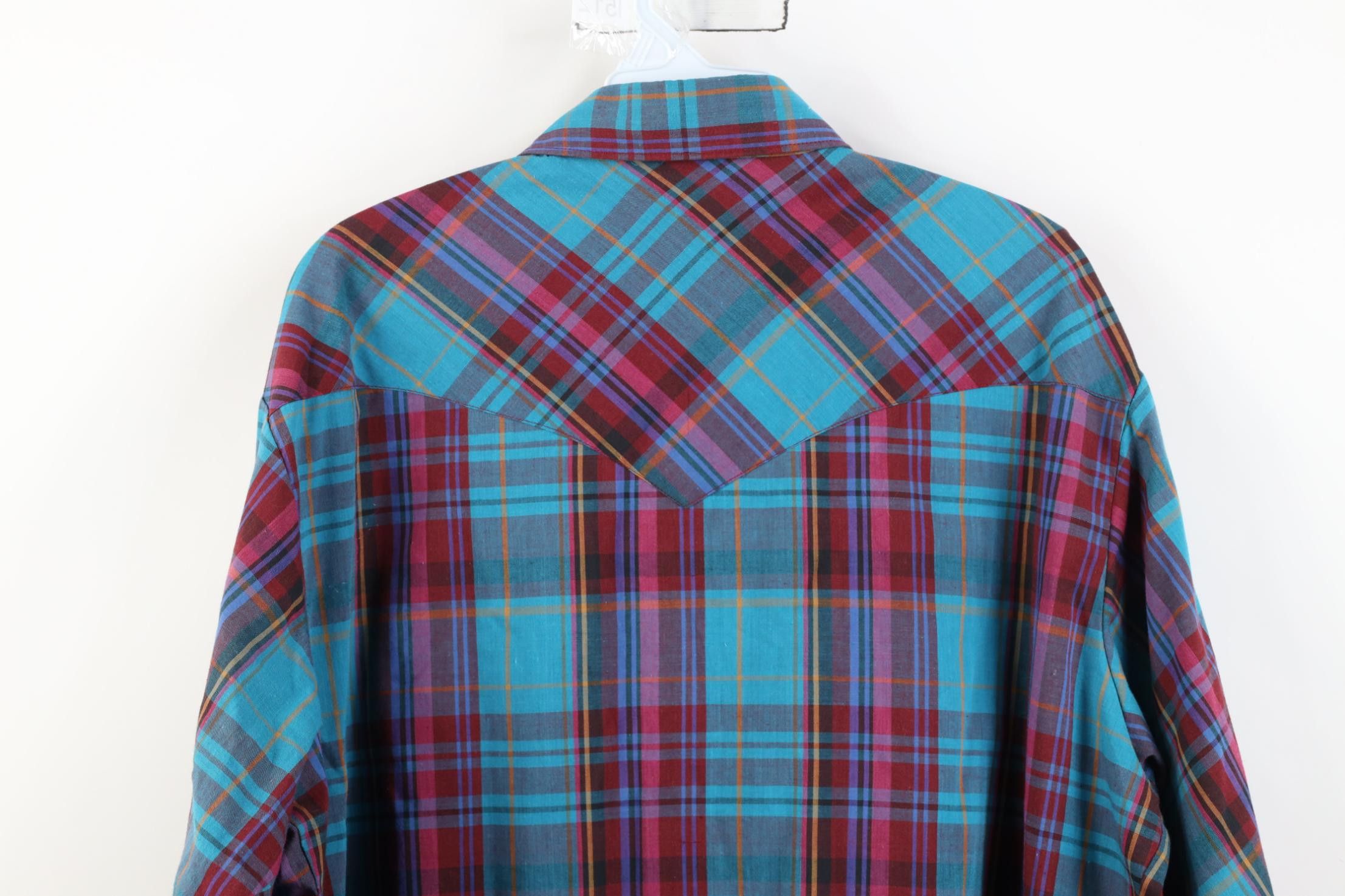 Wrangler Vintage 90s Wrangler Plaid Cowboy Rodeo Snap Button Shirt Size US L / EU 52-54 / 3 - 12 Thumbnail