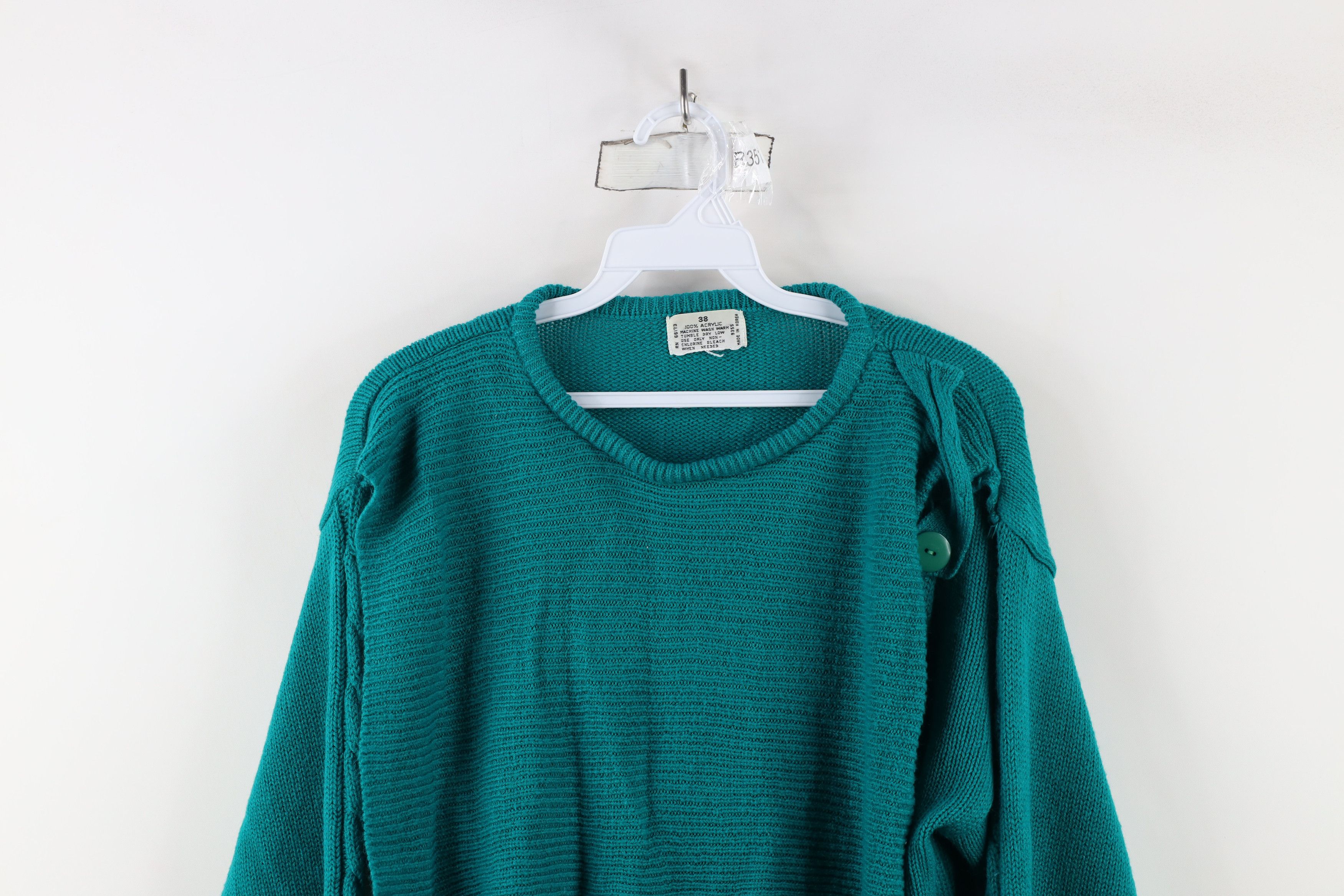 Vintage Vintage 70s Streetwear Bib Cable Knit Crewneck Sweater Teal Size XS / US 0-2 / IT 36-38 - 2 Thumbnail