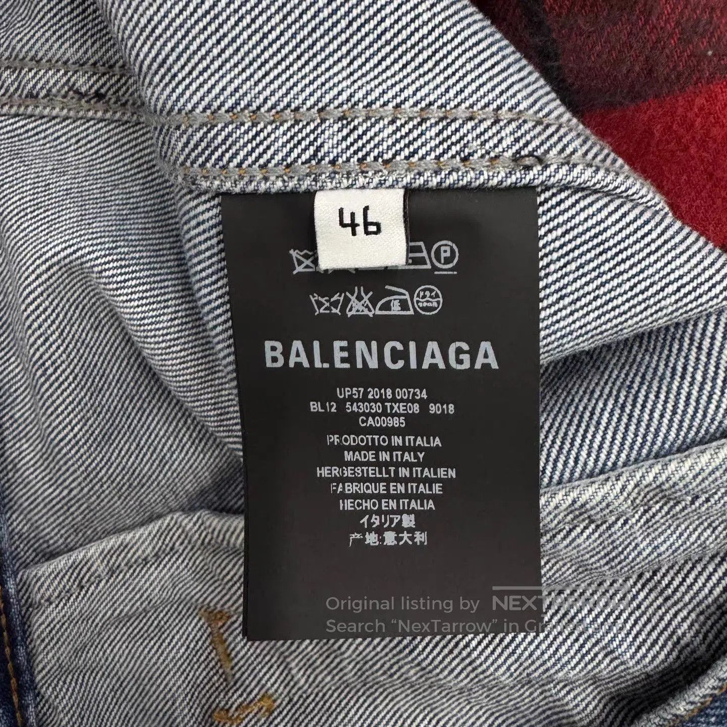 Balenciaga Blue Denim Jacket with Green Hood and Plaid Lining. Size US XL / EU 56 / 4 - 3 Thumbnail