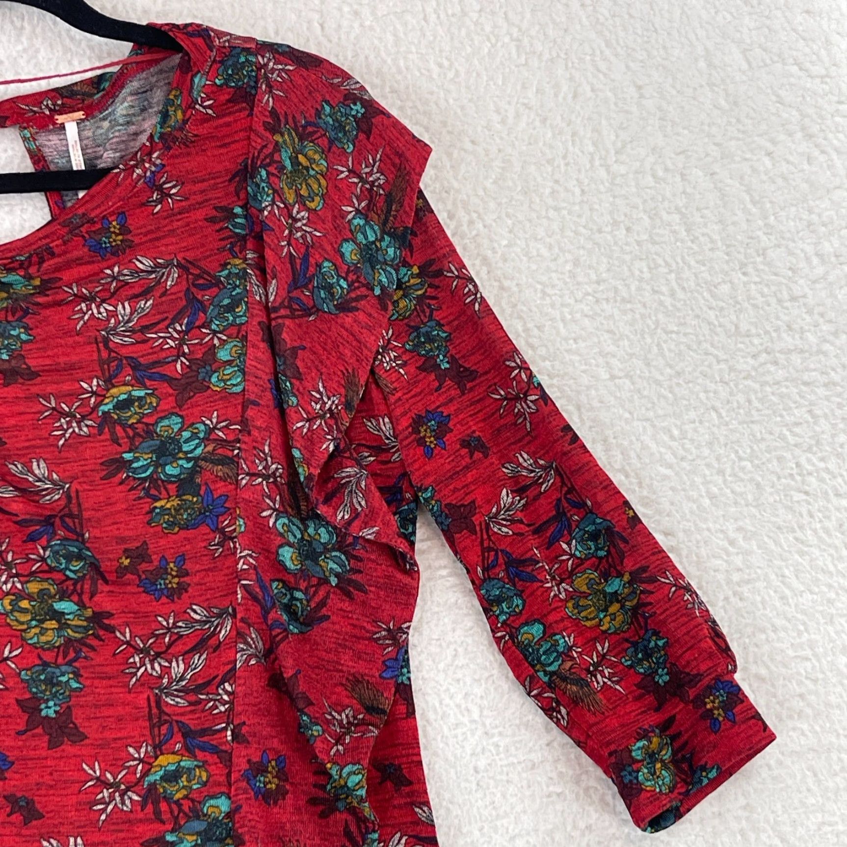 Free People Free People Dock Street Ruffle Shirt Womens 3/4 Sleeve Medium Red Floral Bohemian Casual Shirt Size M / US 6-8 / IT 42-44 - 4 Thumbnail