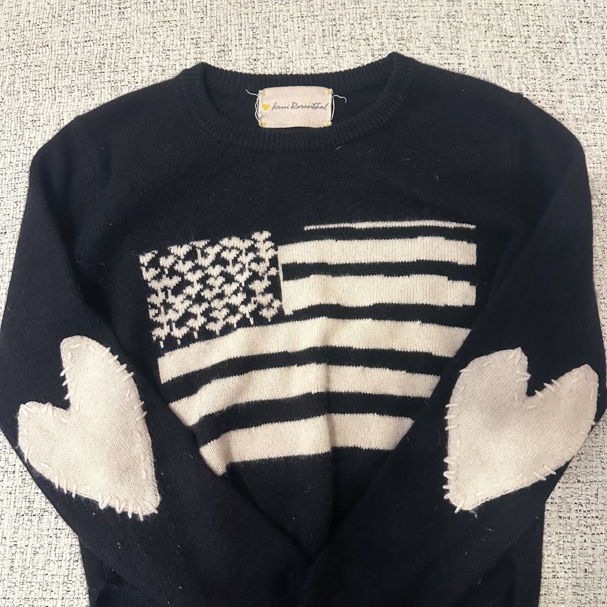 Other Kerri Rosenthal - Elbow Heart Patch 100% Cashmere Sweater Size S / US 4 / IT 40 - 1 Thumbnail