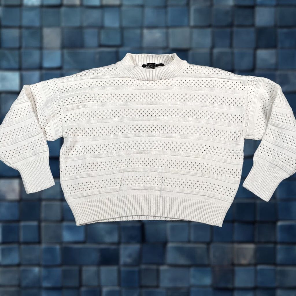 Vintage Marc New York Sweater Womens XL White Mock Neck Pointelle Open Knit Pullover Size XL / US 12-14 / IT 48-50 - 1 Thumbnail