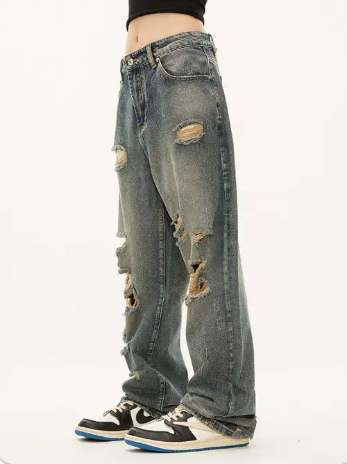 Other Street men's hiphop straight street ripped beggar jeans Size US 32 / EU 48 - 3 Thumbnail