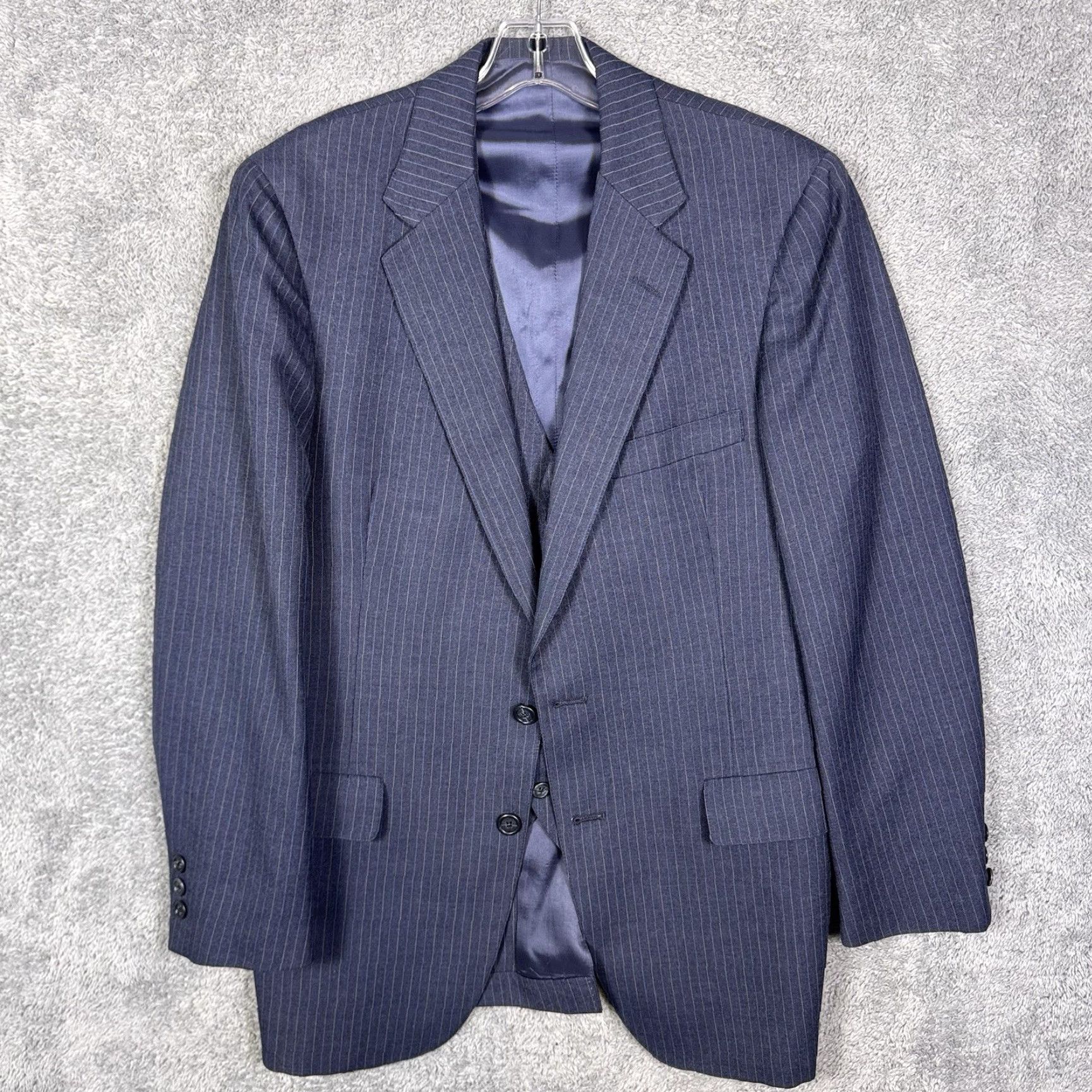 Austin Reed VINTAGE Austin Reed Suit Mens 40L 34x31 Regentaire 3 Piece Slacks Jacket Vest USA Stripe Stripe Wool Blue Pattern 80s 90s City Classic Preppy Dad Mens Size US XXS / EU 40 - 2 Thumbnail