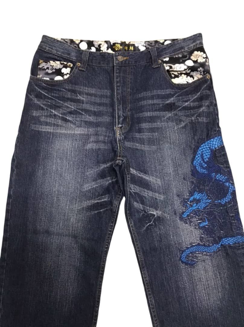Vintage BINDING OFFER🔥🔥Blue Dragon Embroidered Denim Jeans Size US 36 / EU 52 - 2 Thumbnail