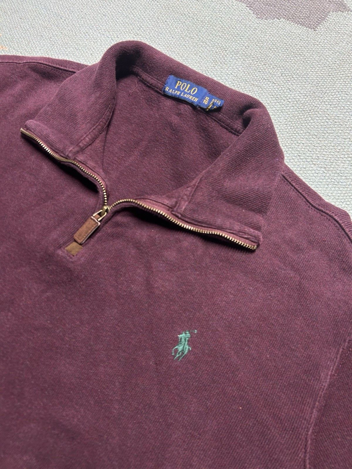 Vintage Vtg Polo Ralph Lauren 1/4 zip shirt sweater cotton maroon XL Size US XL / EU 56 / 4 - 3 Thumbnail