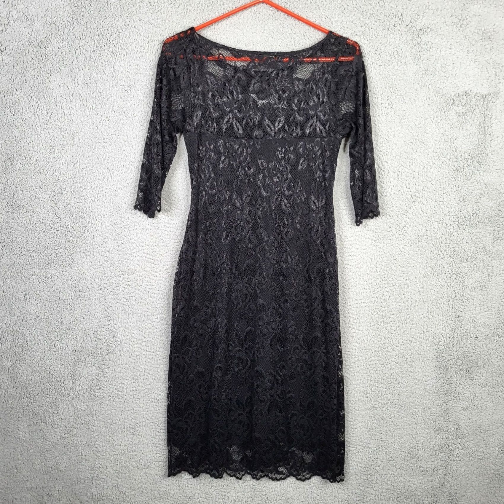 Vintage TIFFANY ROSE MATERNITY Women's Lace Cocktail Dress Scalloped Hem Black Round Neck Above the Knee A-Line Size XS / US 0-2 / IT 36-38 - 3 Thumbnail