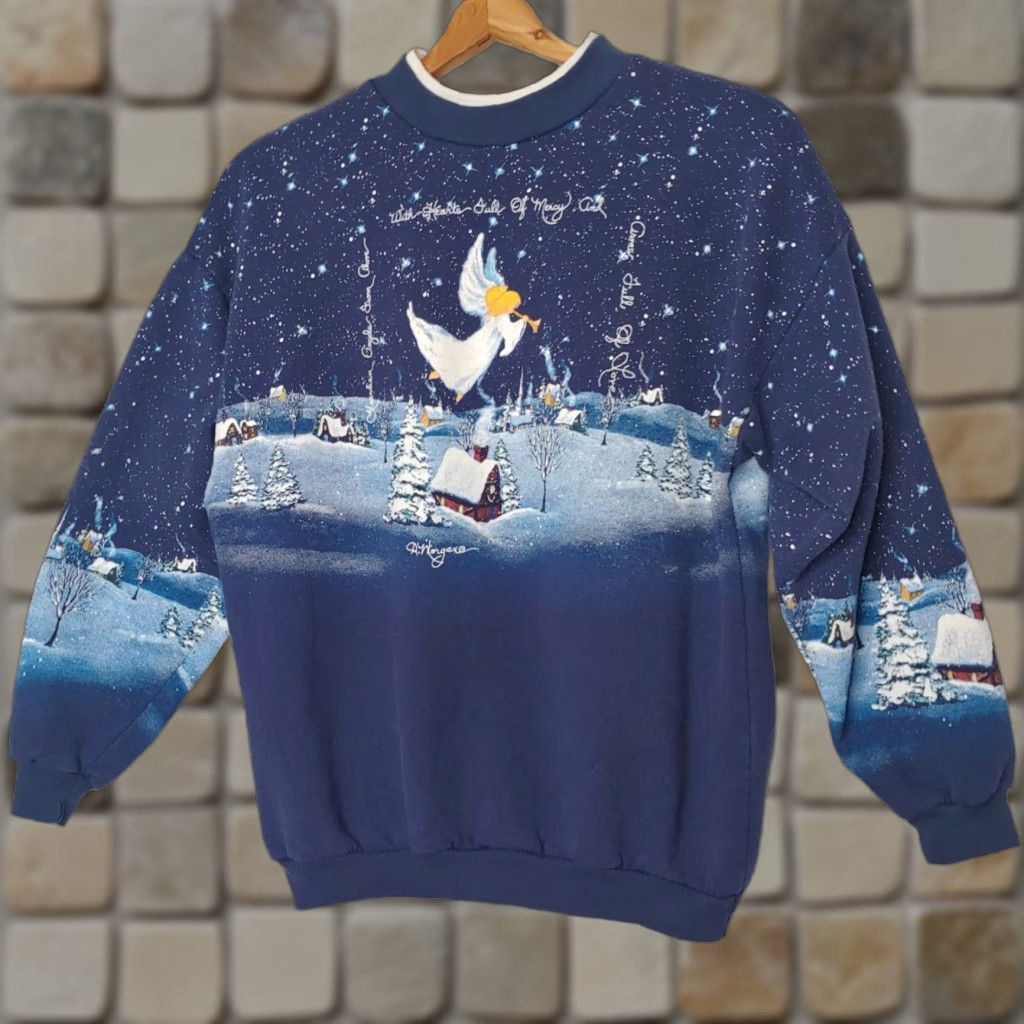Vintage VINTAGE Artisans Sweatshirt Christmas Angel Blue Cotton Blend All Over Print Pullover Women Small Holiday Christmas Size S / US 4 / IT 40 - 1 Thumbnail