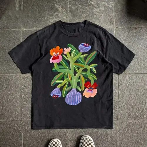 VIBE Black street fashion flower print loose t-shirt Size US M / EU 48-50 / 2 - 3 Thumbnail