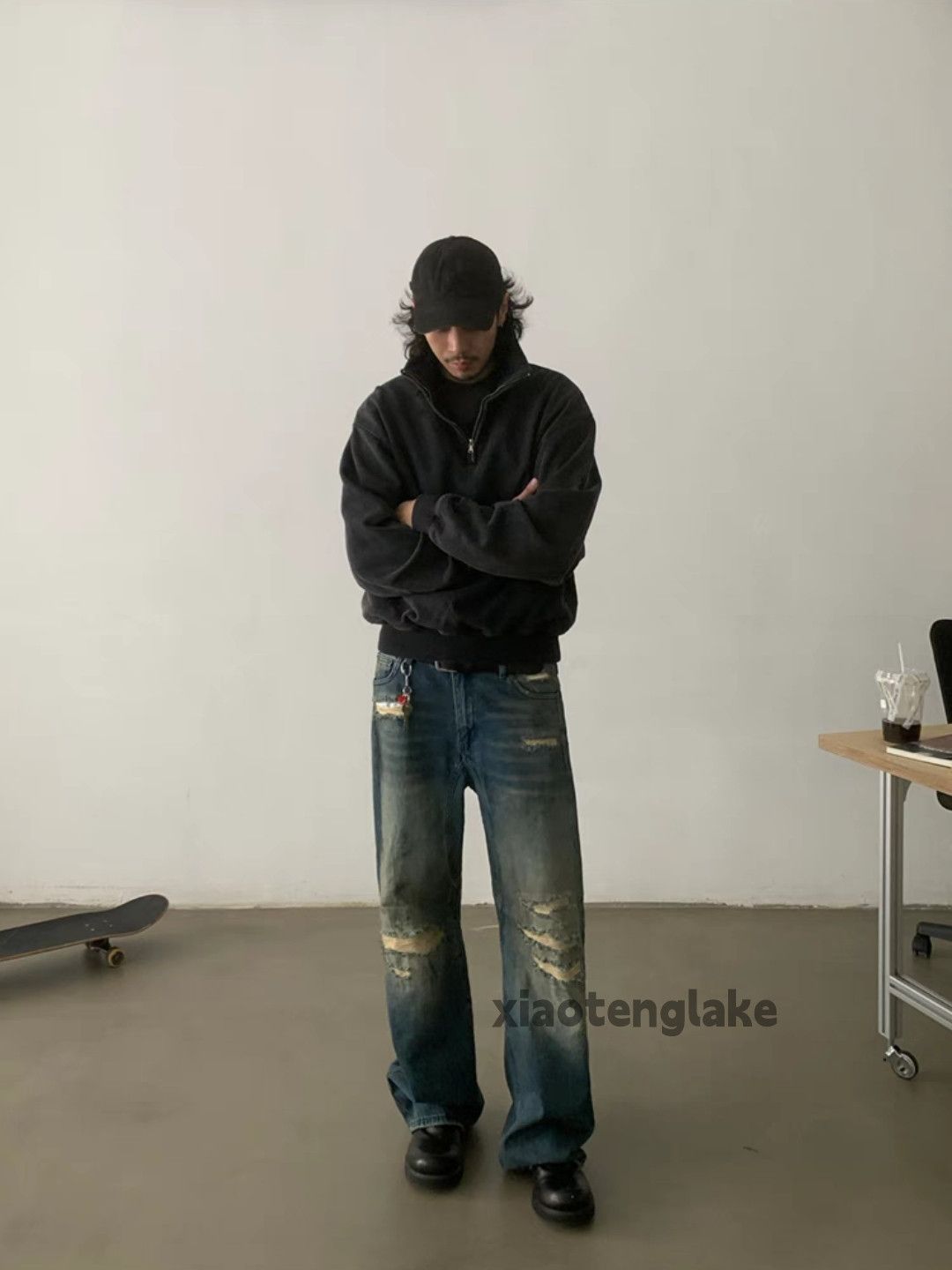 Jean × Vintage washed faded loose stain punk grunge ripped jeans Size US 33 - 3 Thumbnail