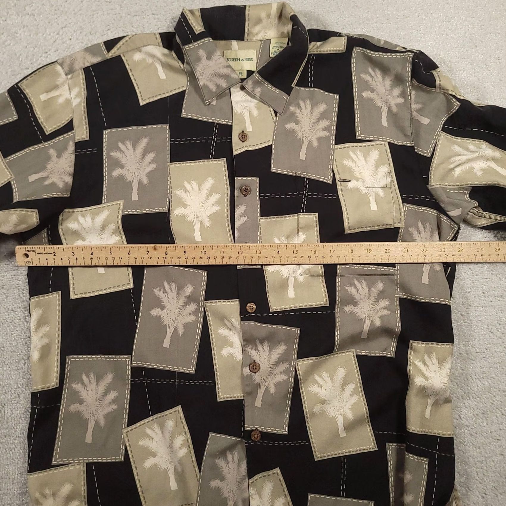 Joseph VINTAGE Joseph & Feiss Shirt Mens XL Black Gray Silk Palm Tree Hawaiian Camp Button Up Size US XL / EU 56 / 4 - 4 Thumbnail