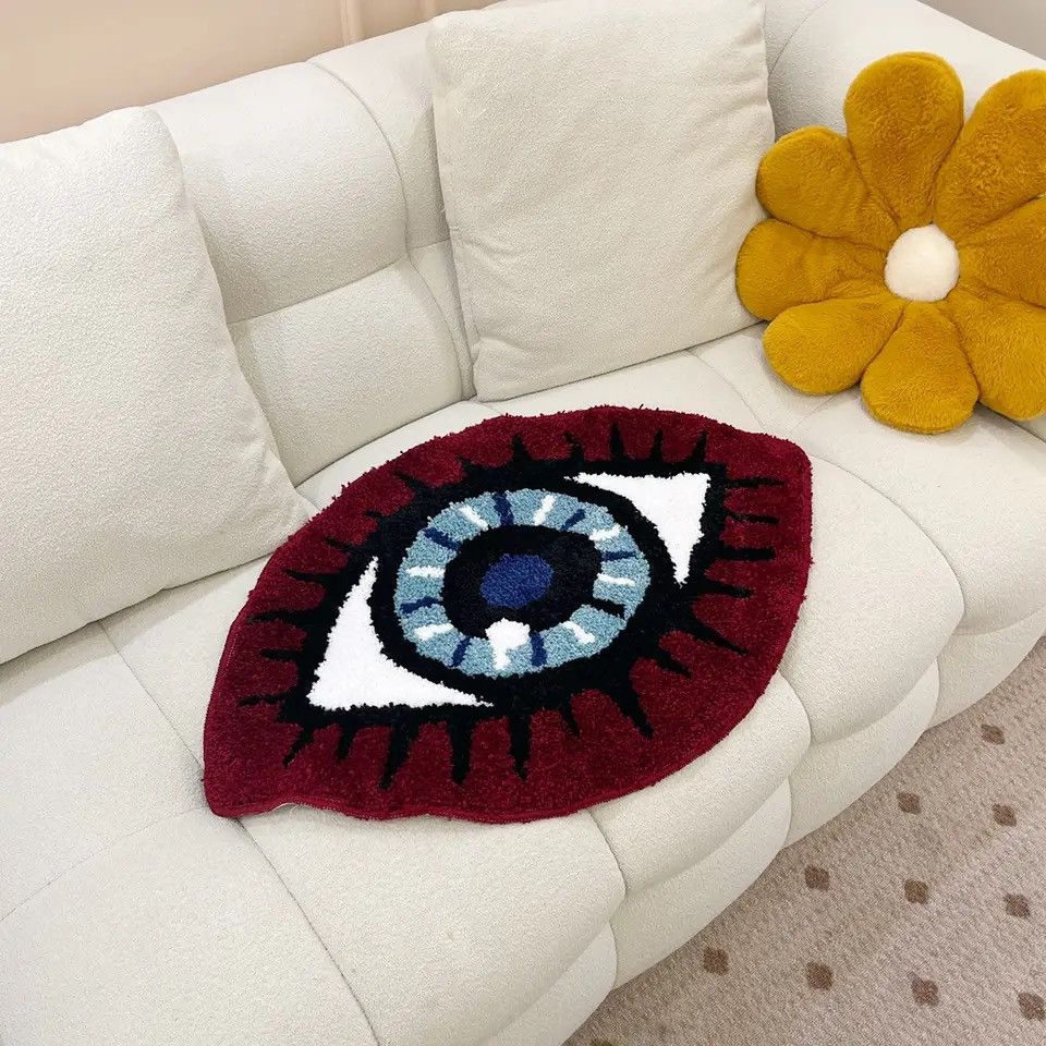 Vintage Red Eye Tufted Rug Special Style Carpet Cute Design Size ONE SIZE - 3 Thumbnail