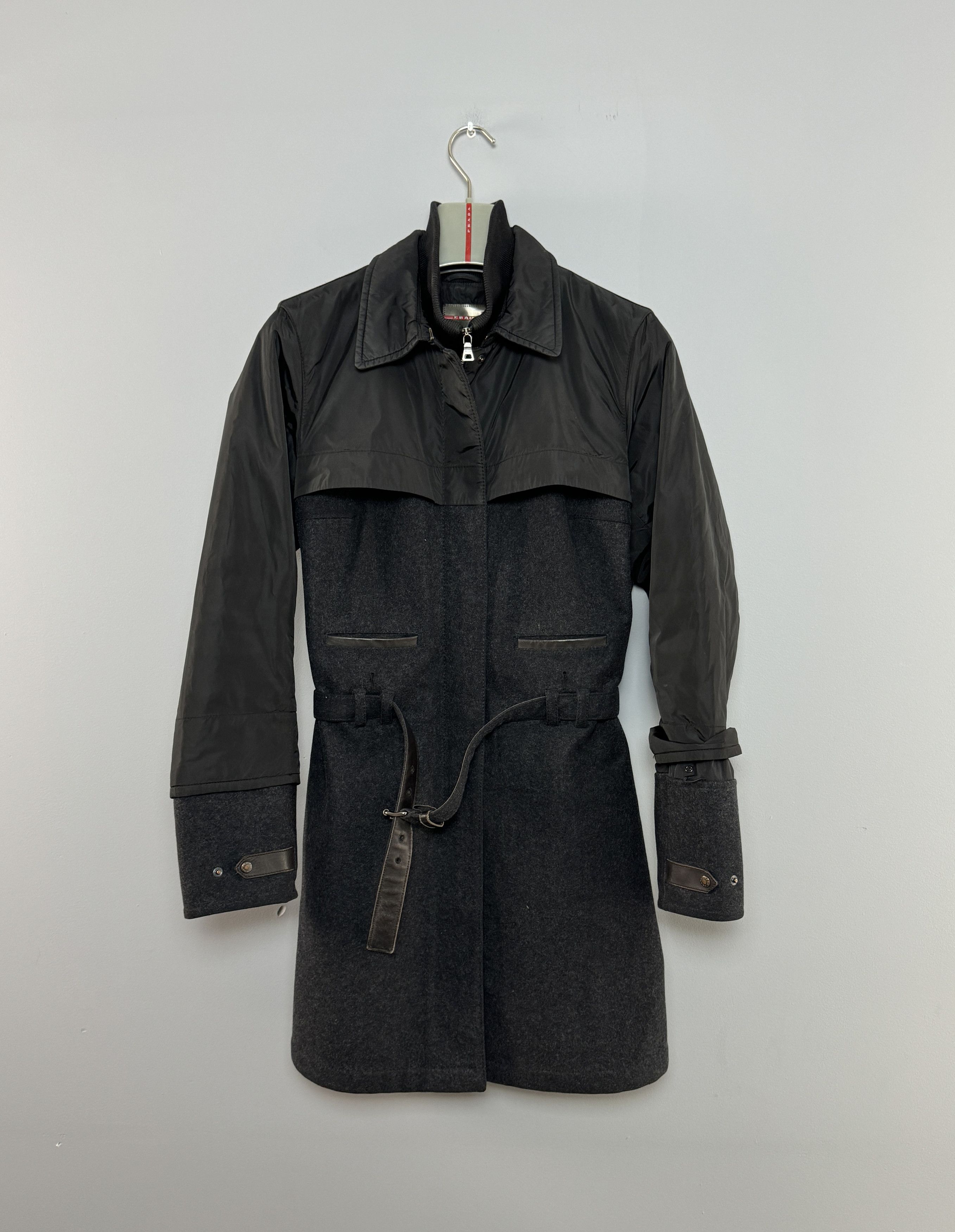 Prada Wool Coat Zip Insulated Lining Jacket 2 in 1 Size 46