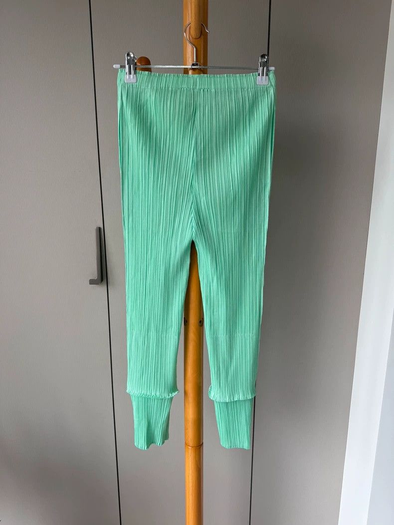 Issey Miyake Issey Miyake size:2 Water green bamboo-joint skinny pants Size 22" - 2 Thumbnail