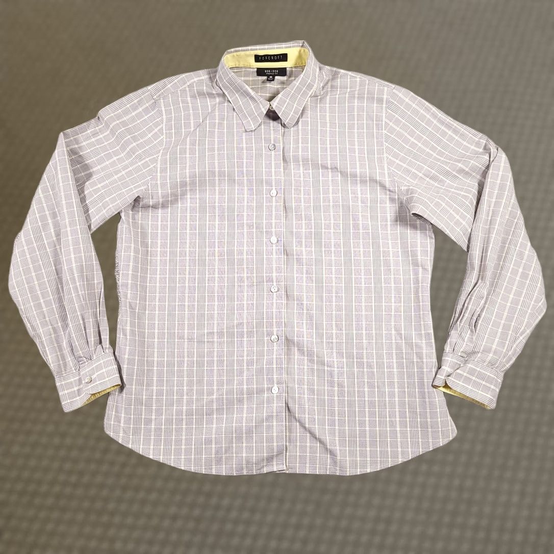 Vintage Foxcroft Shirt Women's 12 Gray Yellow Plaid Shaped Fit Non-Iron Button Up Size XL / US 12-14 / IT 48-50 - 1 Thumbnail