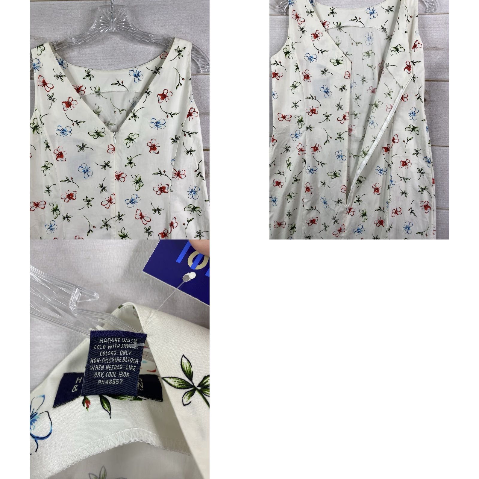 Vintage Hillard & Hanson Dress Womens 10 White Floral Butterflies Sleeveless Sundress NWT Size L / US 10 / IT 46 - 8 Thumbnail