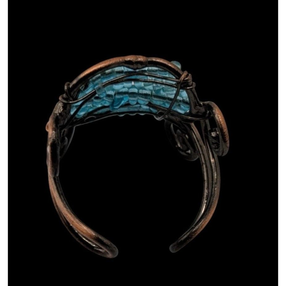 Handmade Handmade Copper Wire Wrapped Ring With Blue Glass Beads Adju Size ONE SIZE - 3 Thumbnail