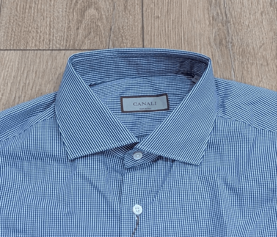 Canali CANALI Gingham Dress Shirt Navy Blue 40 US 15.75 Size US M / EU 48-50 / 2 - 2 Thumbnail