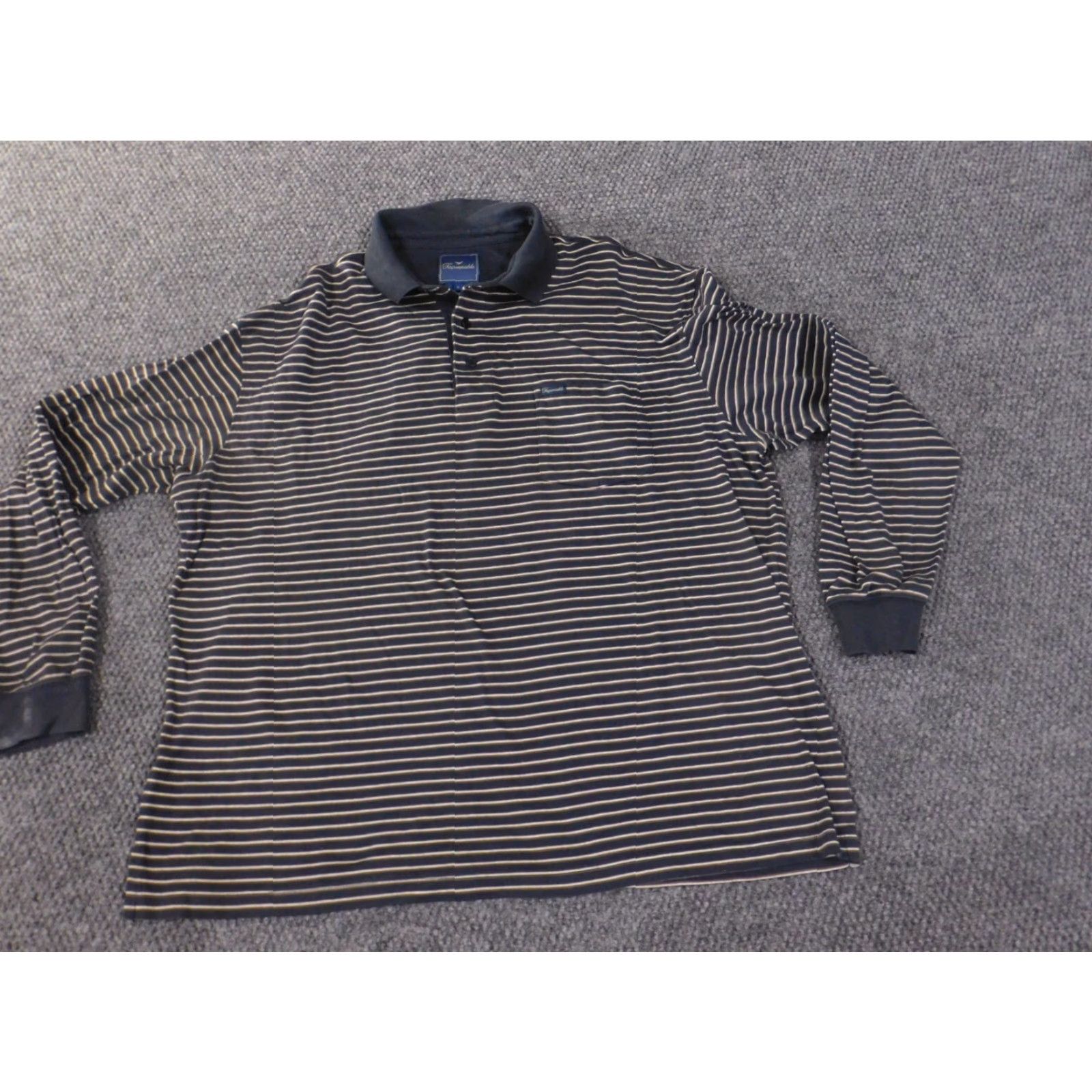 Faconnable Façonnable Men Shirt Large Striped Blue Button Pockets Classic Cotton Casual Polo Long Sleeve Size US L / EU 52-54 / 3 - 3 Thumbnail