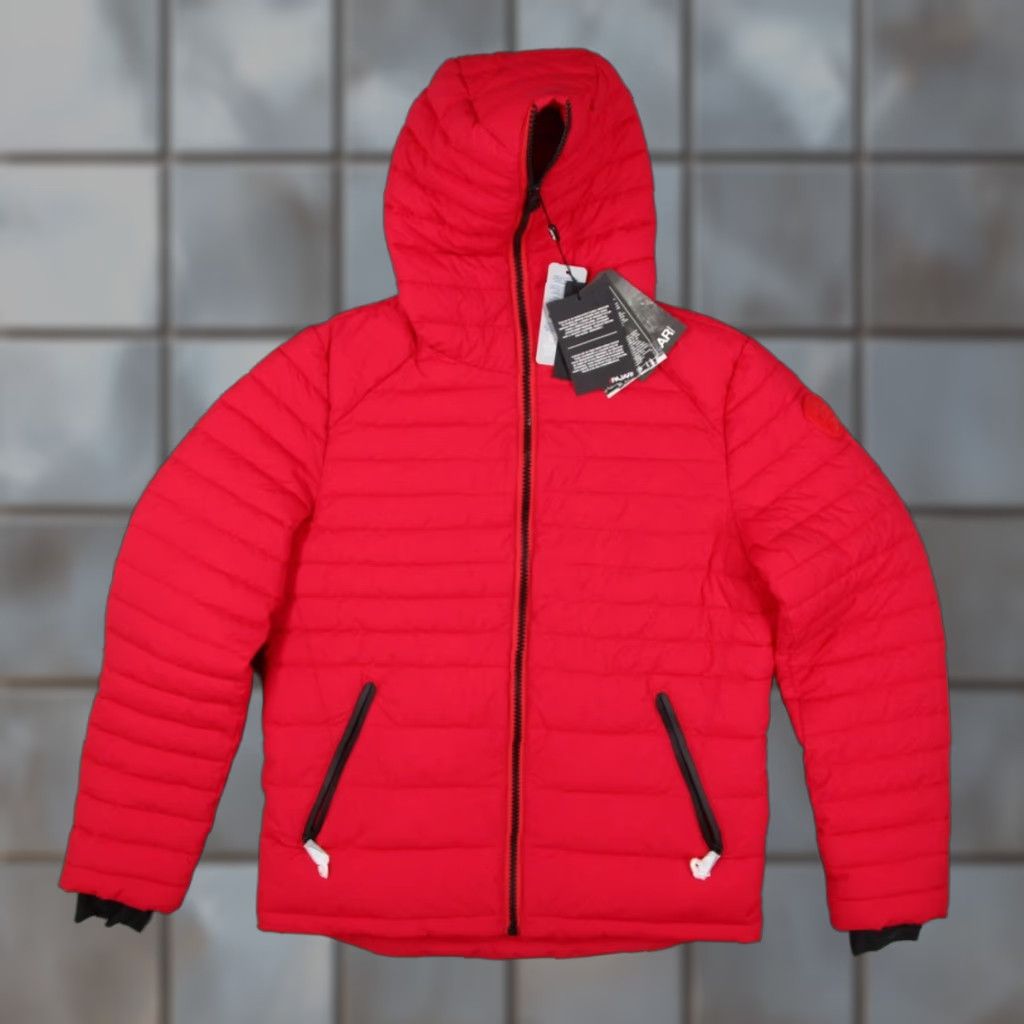 Pajar Axel Jacket Mens S Red Hooded Puffer 3M Thinsulate Featherless Nylon Zip Pocket