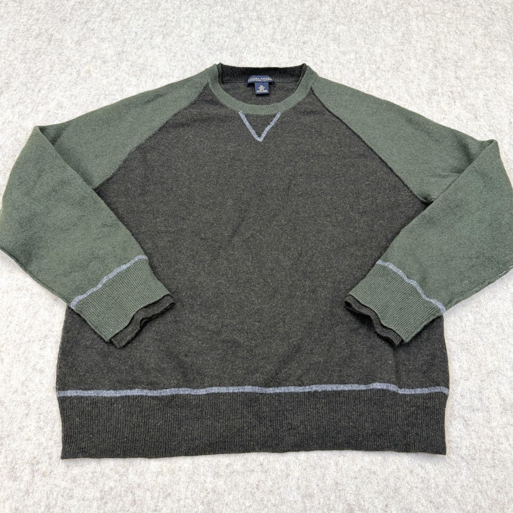 Banana Republic Banana Republic Sweater Mens XL Gray Green Lambswool Cashmere Crewneck Raglan Knit Pullover Regular Size US XL / EU 56 / 4 - 2 Thumbnail