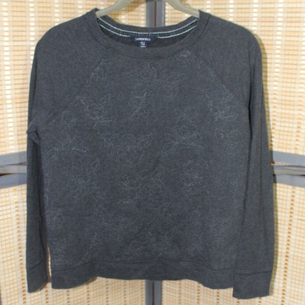 Lands' End Lands End Quilted Floral Sweatshirt in Charcoal Gray Heather Size S / US 4 / IT 40 - 1 Thumbnail