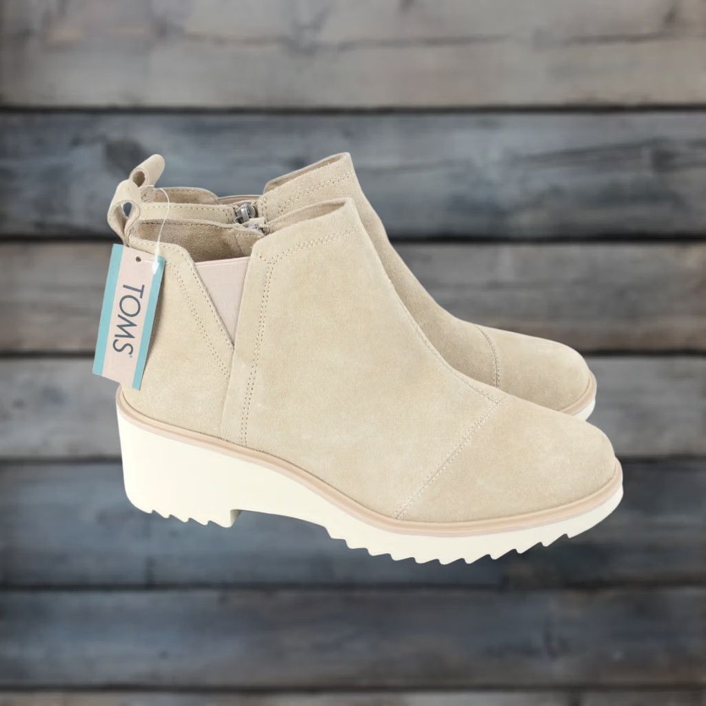 Toms VINTAGE TOMS Women's Maude Wedge Boots Slip On Size 11 Oatmeal Suede 10020069 Size US 11 / IT 41 - 1 Thumbnail