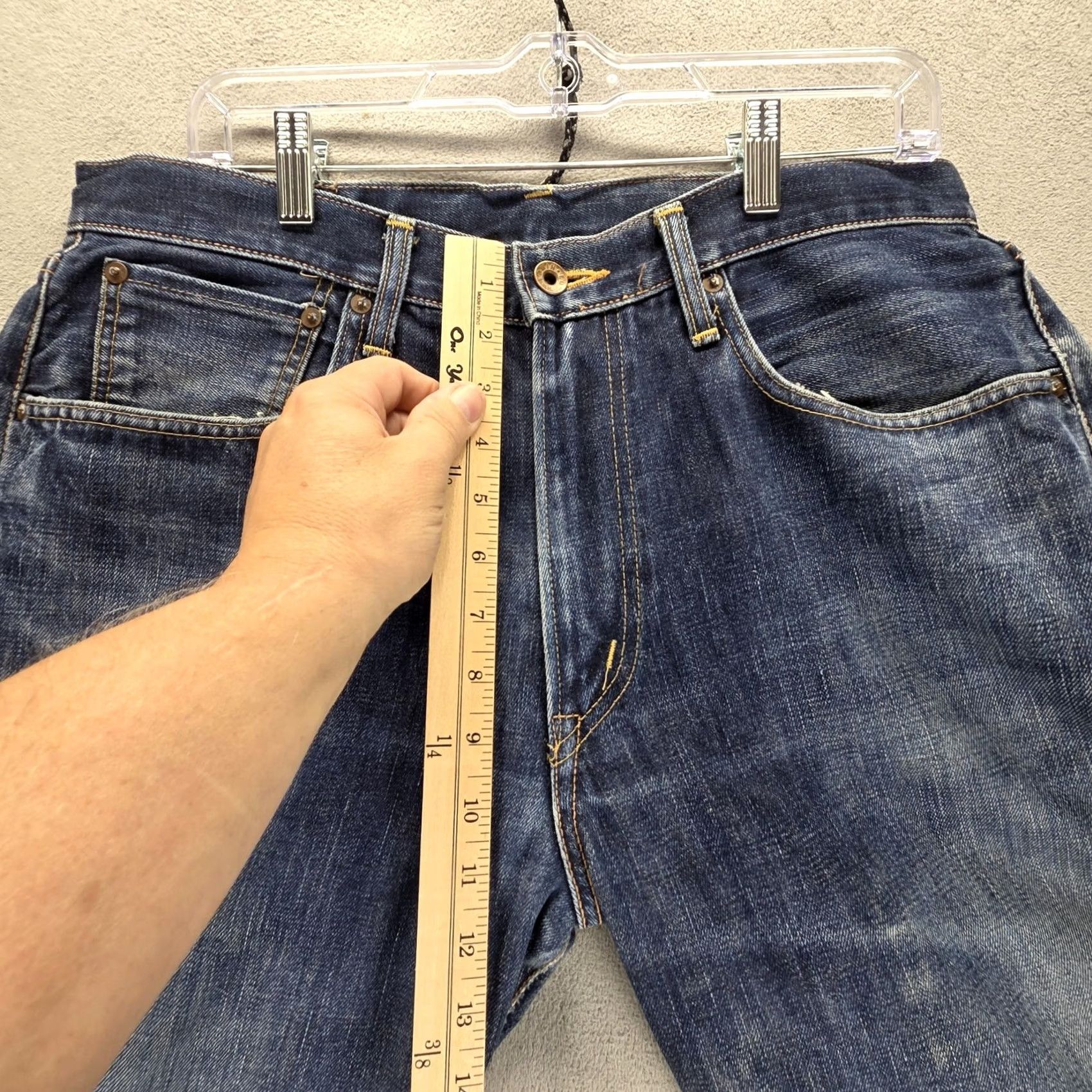 Edwin Edwin Jeans Mens 33x30 Blue Regular Straight 505 Denim Honeycomb Whiskers Fits Size US 33 - 7 Thumbnail