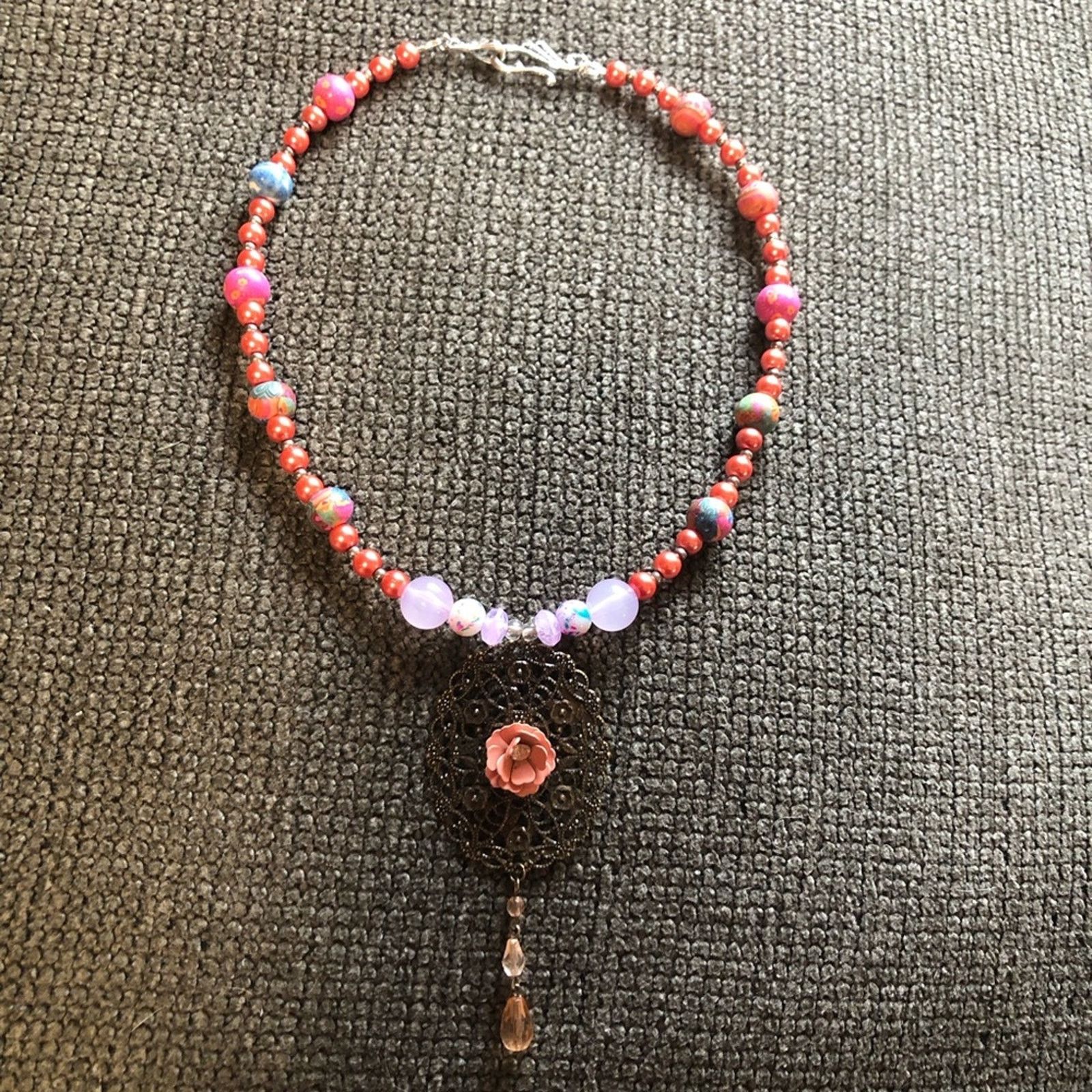 Handmade Handcrafted repurpose rose Czech glass Pearl necklace Size ONE SIZE - 10 Thumbnail