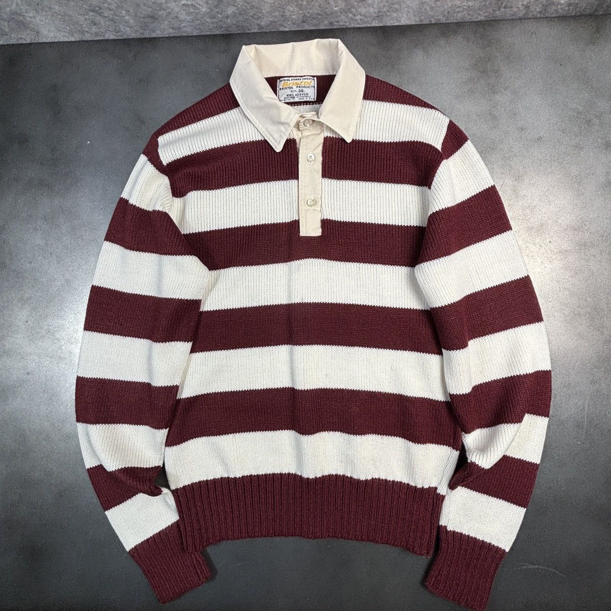 Bristol Studios × Vintage VIntage Bristol Knit Polo Sweater 1960s 1970s Rugby Stripe Size US S / EU 44-46 / 1 - 10 Thumbnail